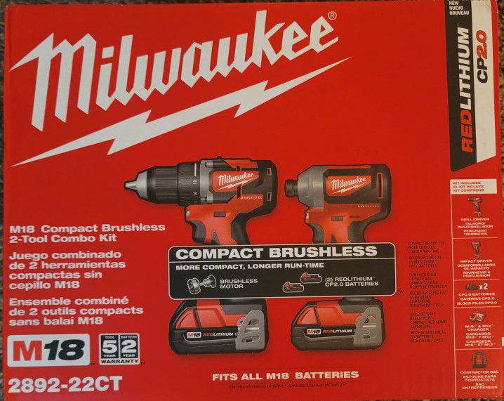 Brand New M18 Compact Brushless 2-Tool Combo Kit, Drill Driver/Impact Driver  (2892-22CT) for Sale in Blaine, MN OfferUp