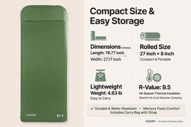 OGERY Memory Foam Sleeping Pad with Insane R-Value 9.5 insulation - Rated for all 4 seasons, even winter