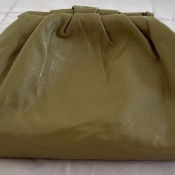By Anthropologie tan beige vegan leather medium size clutch with magnetic closure, size 14x7