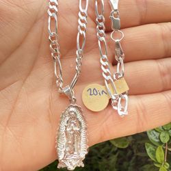 Chain figaro  with pendant virgen Mary sterling silver 925