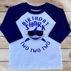 18-24 Months Birthday Shark 2nd Birthday 🦈 Navy Blue Baseball Tee