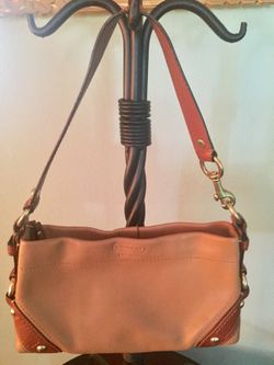 Coach Tote Two Tone Beige/Saddle Pebble Leather Handbag/Purse