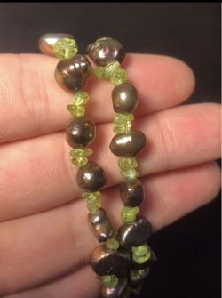 Fresh water Pearls and Peridot, Long Strand Necklace