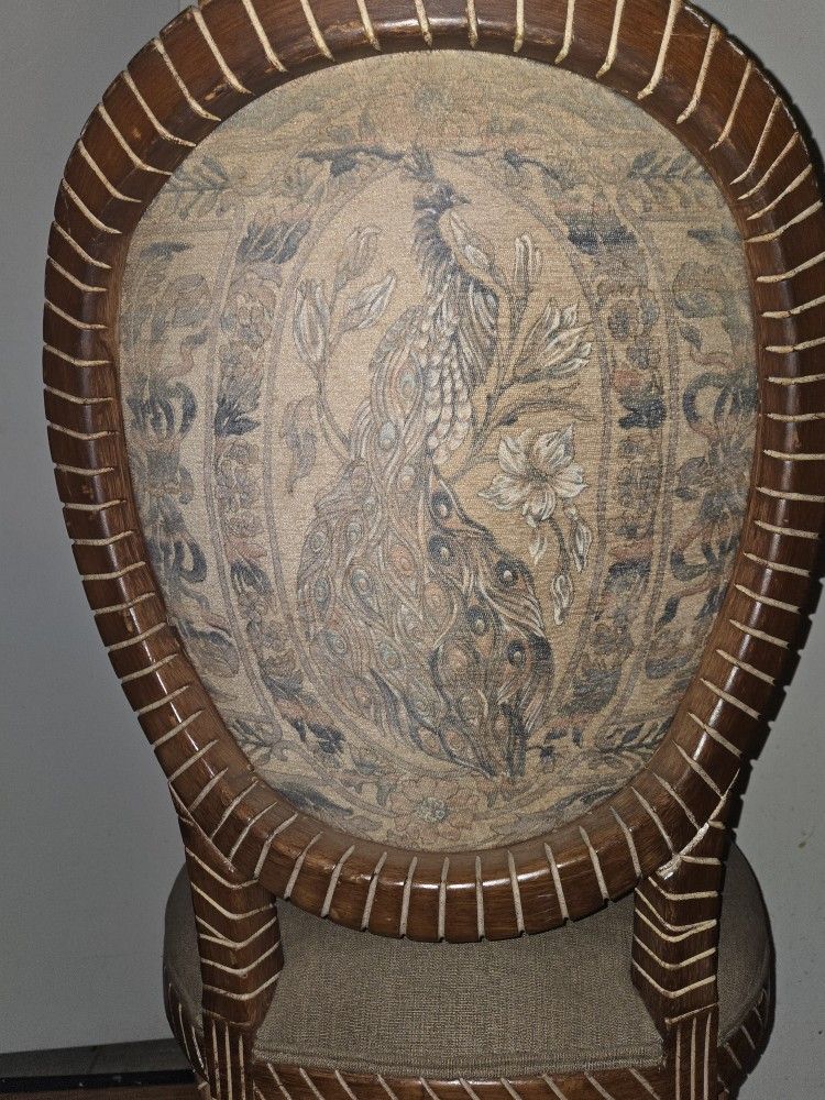 Unique Wooden Carved Chair With Peacock Art