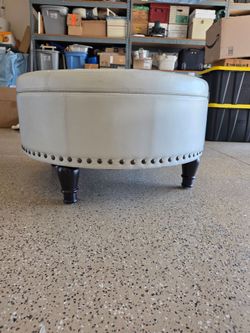 Round Leather Ottoman