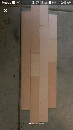 Wooden wall accents approx 90 square feet. Unstained 3 leangths 4-2-1 feet. 1/8 inch thick. Easy to put up with glue or brad mail gun.