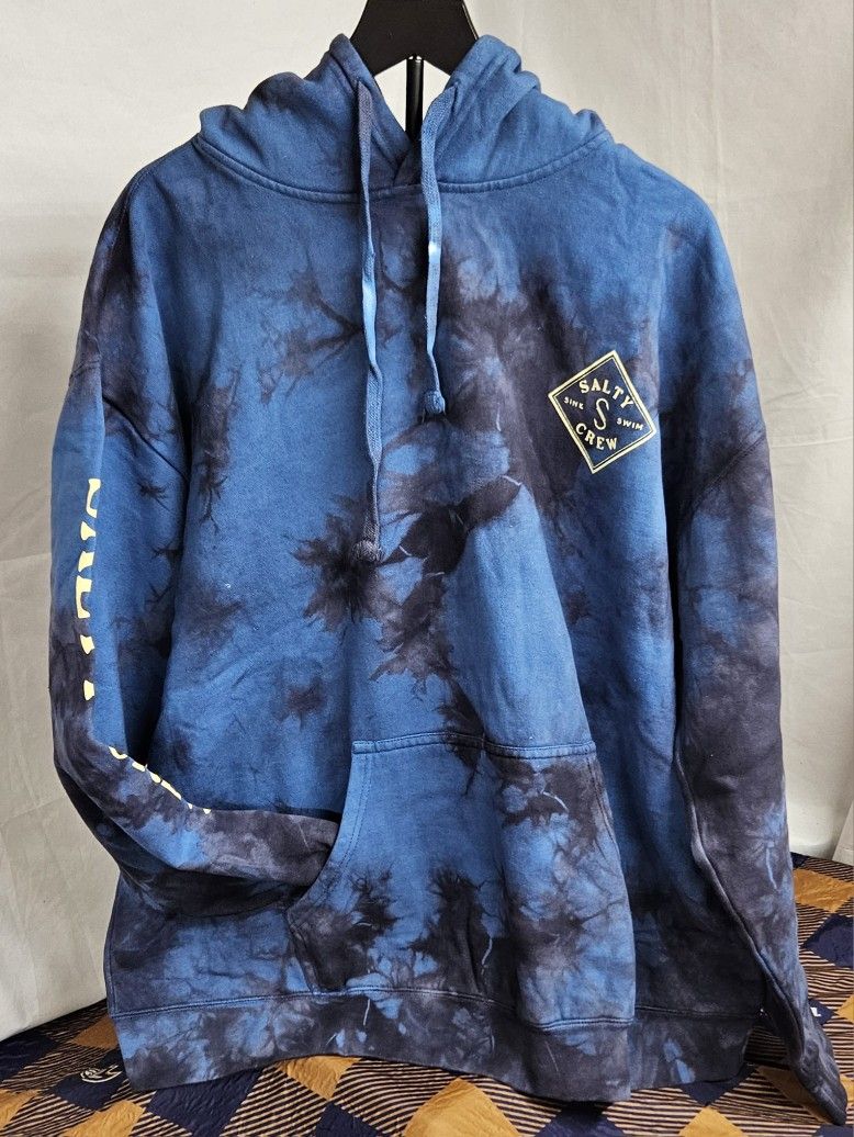 Men's Salty Crew Heavy Weight Tippet Tie Dye Fleece Hoodie Size 2XL Black / Blue