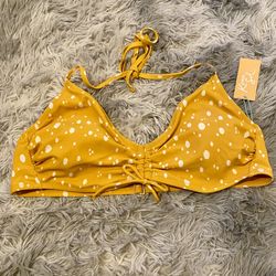Kona Sol Women’s Shoulder Tie Bikini Top Size XL (16 - 18) Yellow Dot Print NWT