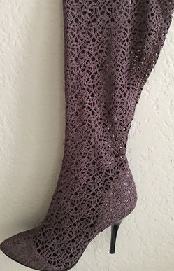 Woven boots. high, size 7! See through skin, Brown, Preowned, excellent condition