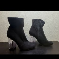 Two Pairs Of Charlotte Russe Chunky Clear And Golden High Heel Woman Size 6 Black Side Zipper Side Lace