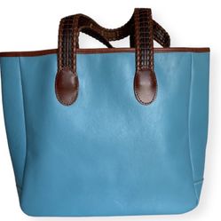 Luxe Leather Tote Turquoise Blue