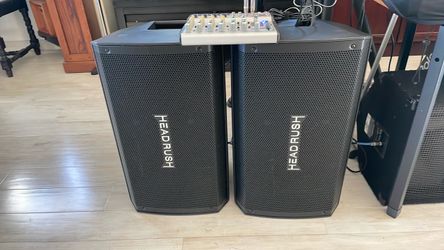 PA System: 2 HEADRUSH FRFR-12 2000W Powered Speakers+ Behringer Eurorack UB1202FX 12Ch Mixer With Effects Brand New Condition