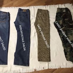 Men’s Pants/seven7 $15/aeropostale $15/ Levi’s $15/ Camo Propper $15/