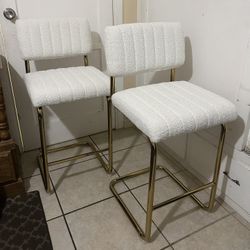 Modern Counter/Bar Stools (2) – White Fabric & Gold Frame
