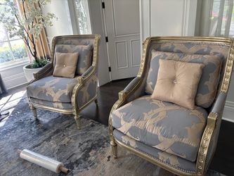 Pair of French Louis XVI Style Bergère Accent Chairs