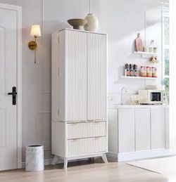 72" Tall Modern Fluted Pantry Cabinet, Storage Cabinet, Cupboard