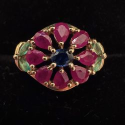 Beautiful Real Sapphire, Ruby, Emerald 14k Gold Ring