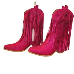 Brand-New Hot-Pink Cowgirl Western Boots w/Sparkly Rhinestones and Fringe (8.5) NWT