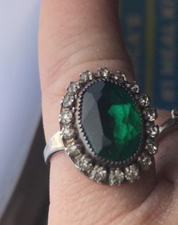 Martelli Sterling Ring 1920's Art Deco green Glass Antique Adjustable Ring