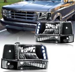 Black LED Headlight and Corner Light Set