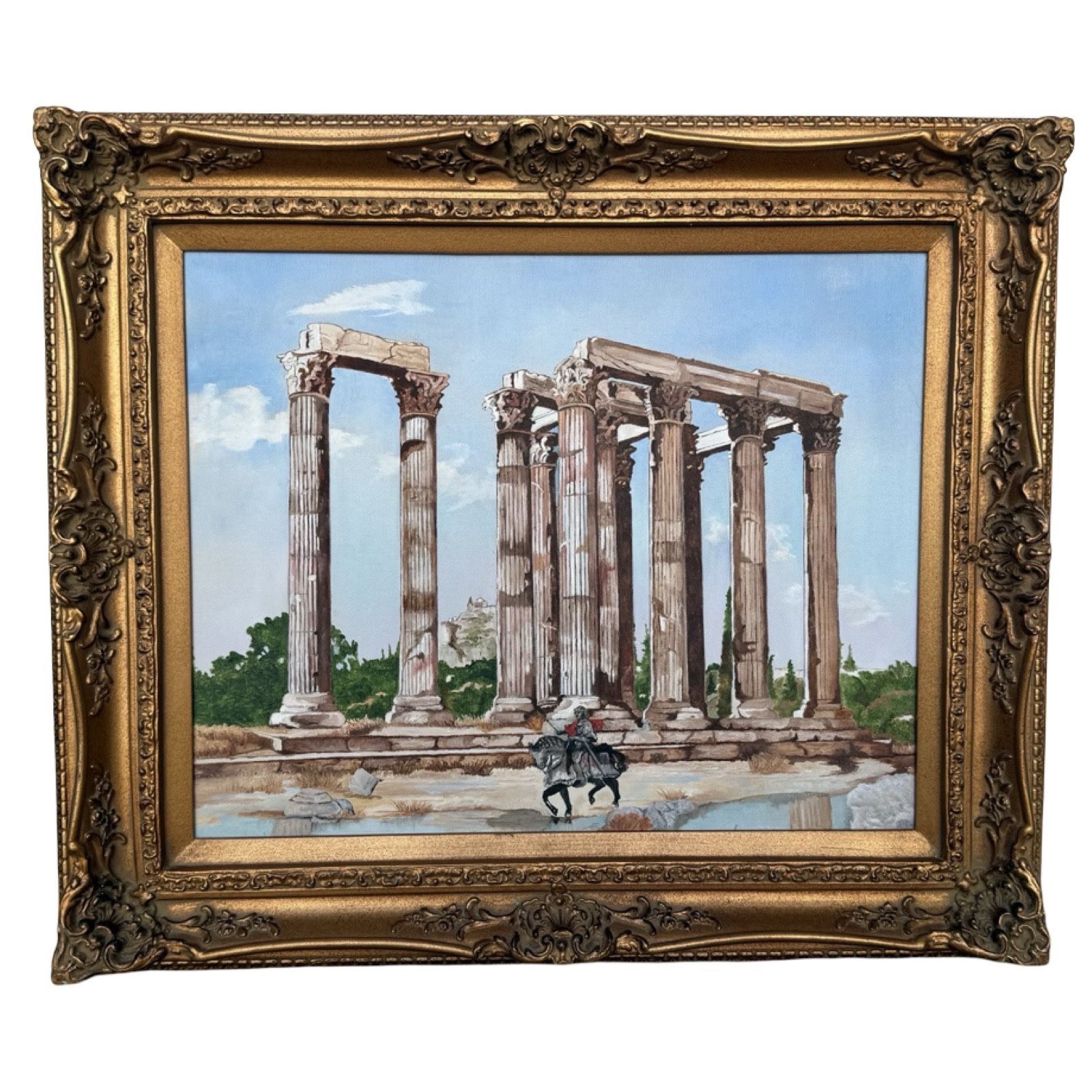 Original Painting Ancient Greek Temple of Zeus Ruins Maude Waters Gold Framed