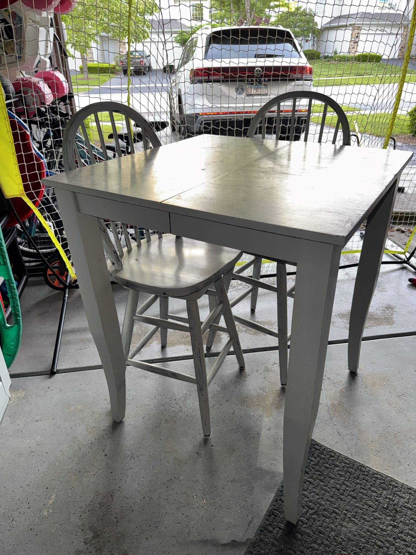 Solid Wood Dining Table with 2 Chairs – Light Gray Finish