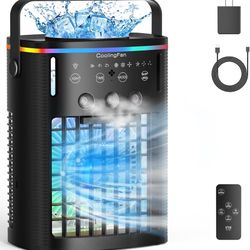 Portable Air Conditioners, Mini Air Conditioner Portable with Remote, 3 Speeds & 3 Mist, 2-8H Timer & 7 Light Evaporative Air Cooler, Personal Cooling