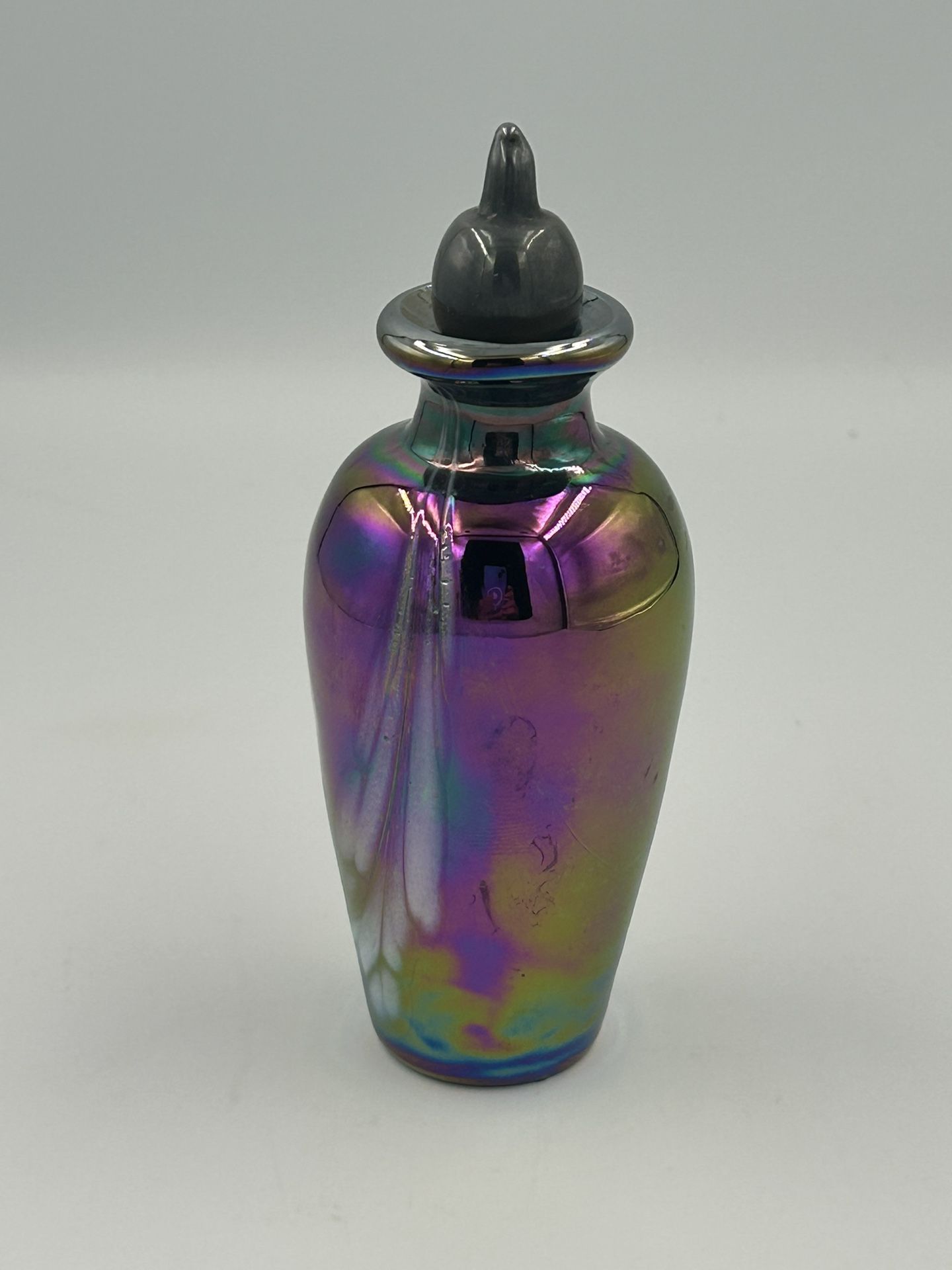 Vintage Iridescent, Perfume Bottle, Silver Paint Loss On Stopper