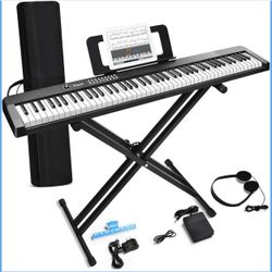 88 Key Keyboard Piano, Semi Weighted Electronic Digital Piano with Music Stand, Power Supply, Sustain Pedal, Stand, Bluetooth, Carrying Case, Headphon