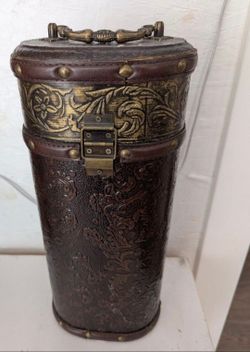 Bronze & Tooled Leather 13 Wine Bottle Case or whatever cool thing you want to use it for.