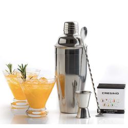 NEW 24oz Cocktail Shaker Set Bartender Kit with 2 Stemless Martini Glasses - The Perfect Mixology Home Bar Set Gift - Large Drink Mixer and Bar Access