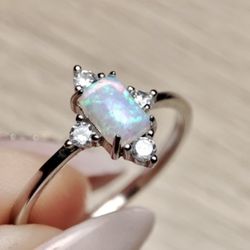 Shimmering Opal Marquee 925 Silver Ring Size 6, 7