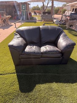 Ashley Brand - Black Leather Loveseat - Office Couch