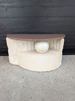 Postmodern Tessalated Mactan Stone Accent Table with Granite Top #2