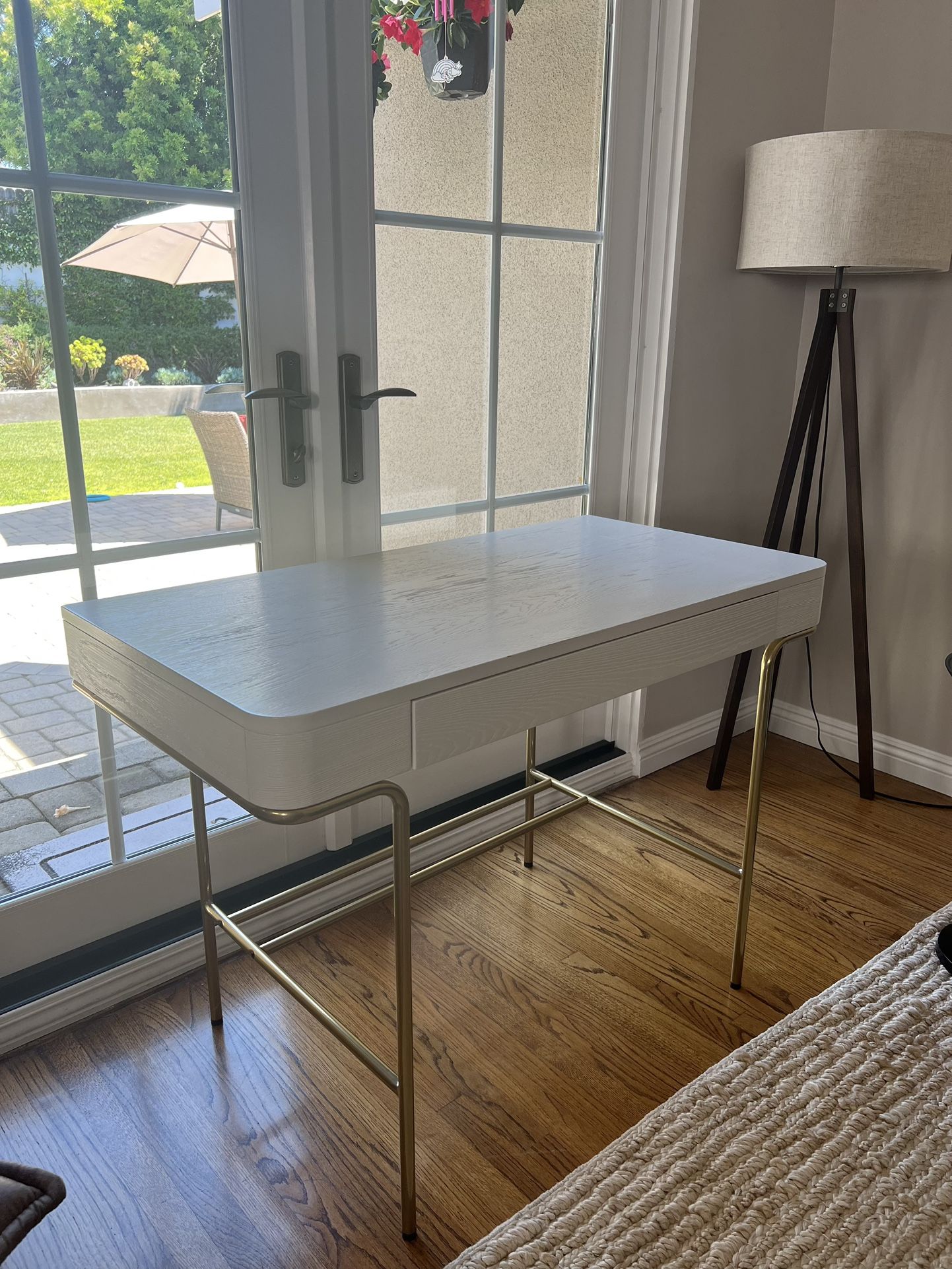 West Elm White Wood Cecile Desk with Brass Frame
