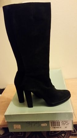 Black suede high heel boots