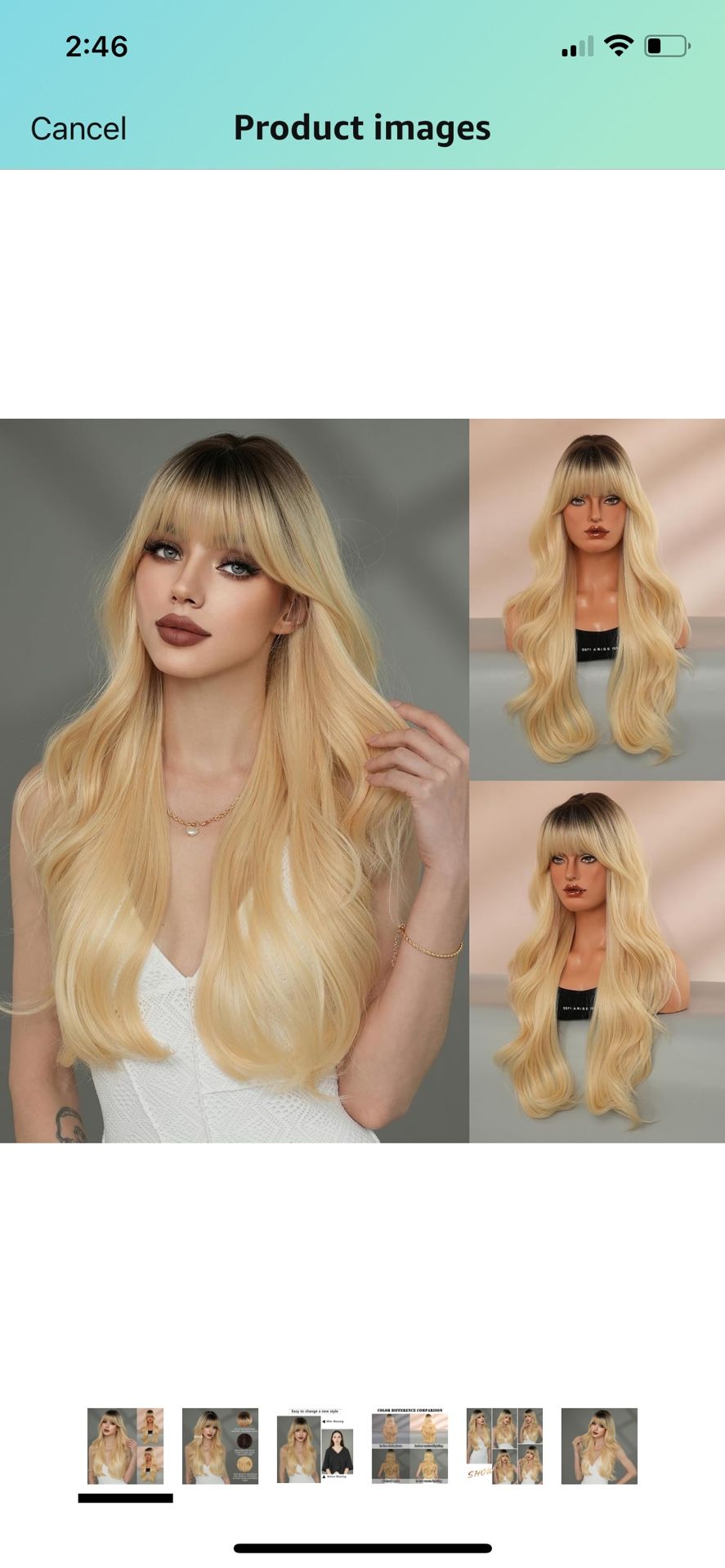 Long Wavy Blonde Wig w/Bangs 22inch Platinum w/Dark Roots *BRAND NEW*