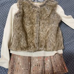 Girls Fur Vest And Skirt