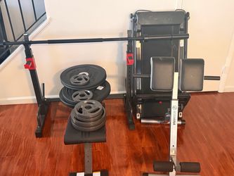 Stamina Home Gym with Squat Rack and Weight Plates and foldable treadmill