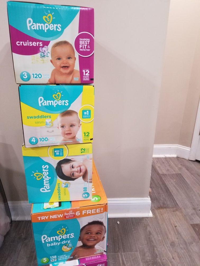 Big boxes of Pampers size 3 to 5