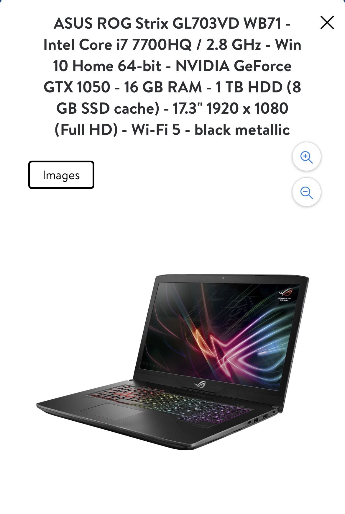 ASUS ROG Strix GL703VD WB71 Intel Core i7 7700HQ GHz Win 10