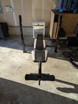 Weights set bench with various weights and sizes