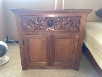 Carved Wood Bedside Cabinet with Double Doors