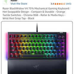 Razer BlackWidow V4 75% Mechanical Gaming Keyboard: Hot Swappable Design - Compact & Durable - Orange Tactile Switches - Chroma RGB - Roller & Media K