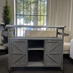 New Wooden Kitchen Island Outdoor Grill Cart with Stainless Steel Top