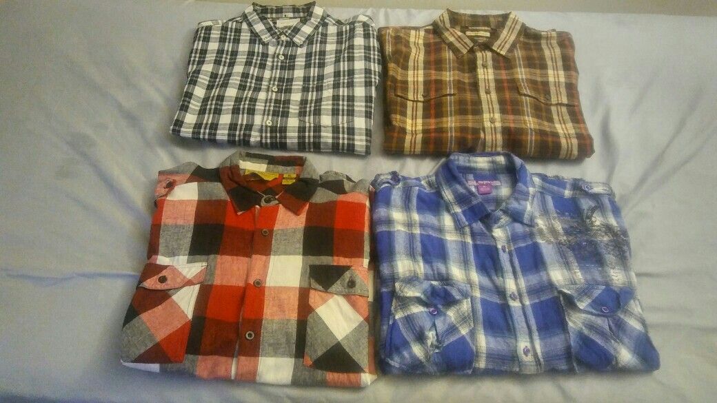 Mens Plaid Button Ups Long Sleeve Shirts Size XL