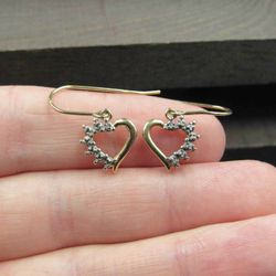 Sterling Silver Tiny Diamond Chip Gold Plated Heart Earrings Vintage