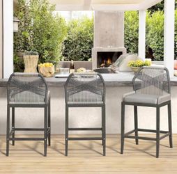3X Gray 26” woven rope barstools