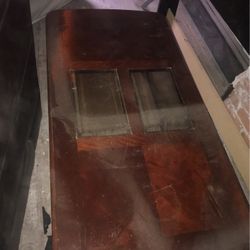 Antique Wooden And Glass And Brass Coffee Table