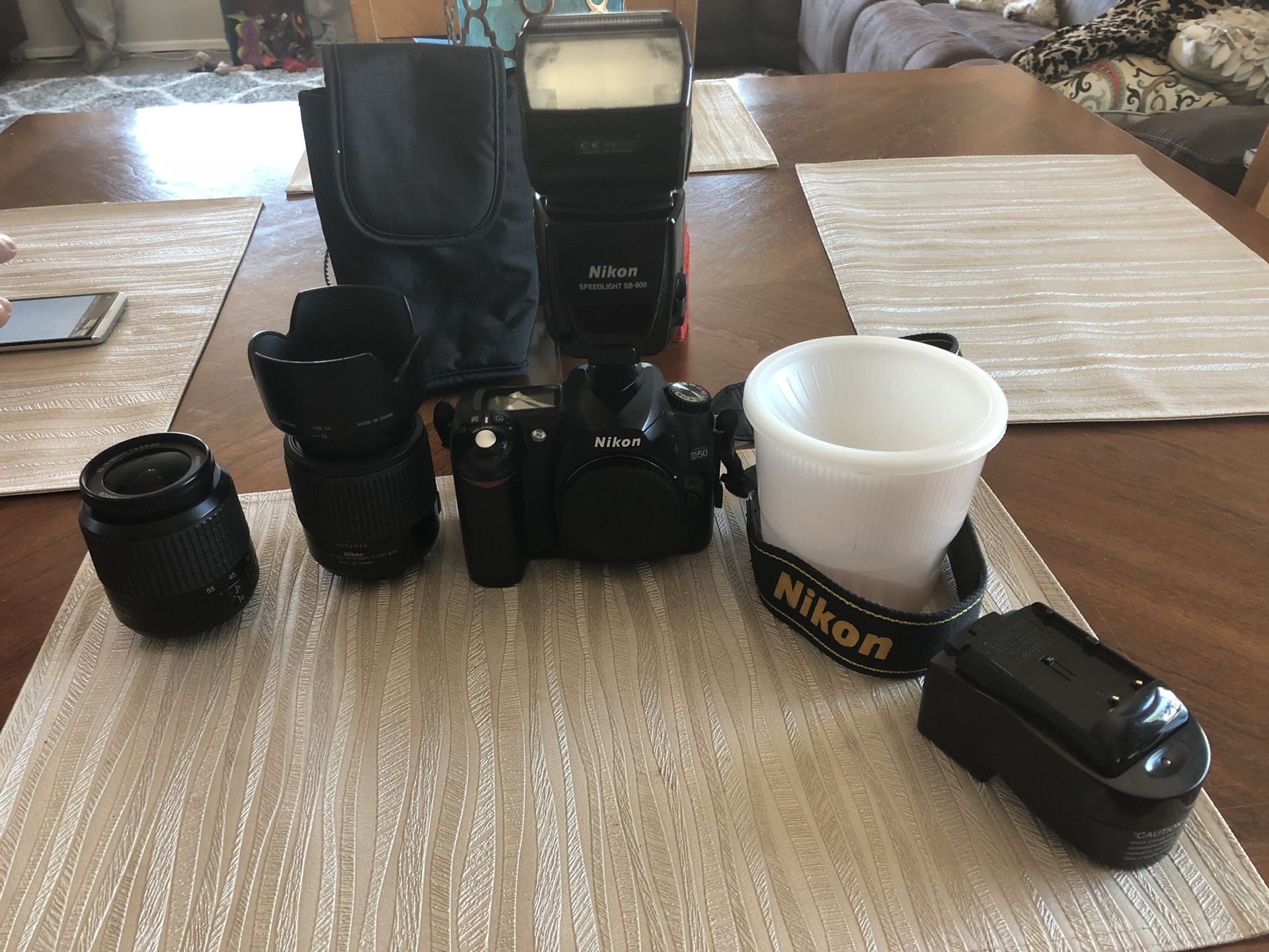 Nikon Camera w/ 2 lenses and flash